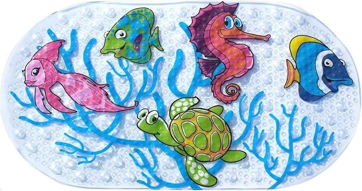 Antislip badmat - Douchemat PVC - Veilig baden - Schattig oceaanthema - 39x70 cm - Meerkleurig