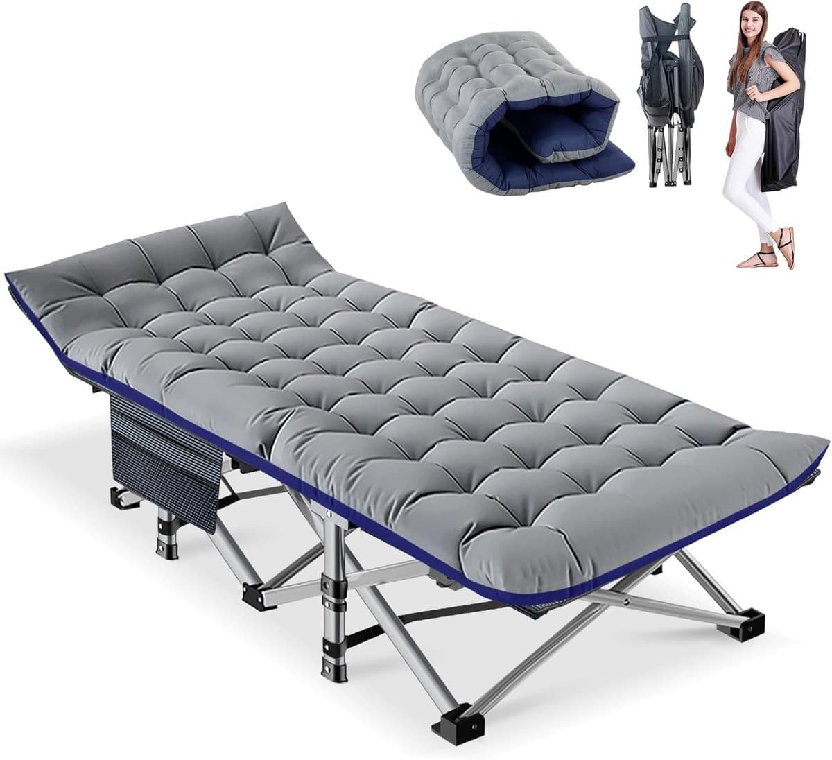 Campingbed - Gastenbed veldbed - Ontspannen buiten - Inclusief matras - 190 x 71 cm - Grijs