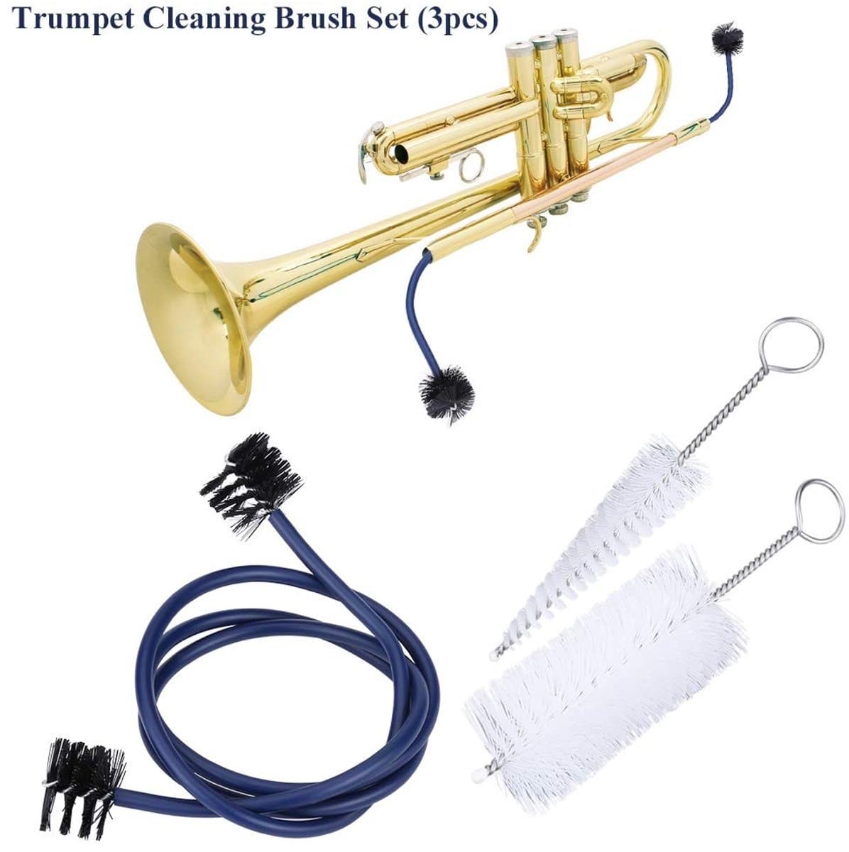 Dailygoods- Trompet Schoonmaken Vervangende Borstelset - Reinigingsaccessoire - Onderhoudsset - Kunststof - 3 Soorten Borstels - Lengte 85 cm - Trompet Reinigingsset
