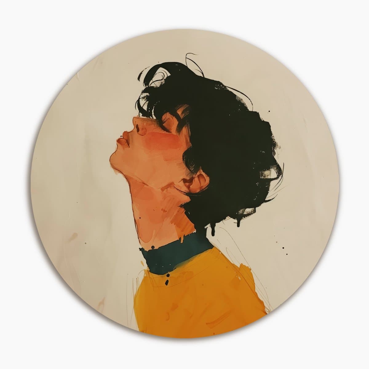 Portret profiel met oranje - Muurcirkel 60x60 cm - Wanddecoratie op Aluminium Dibond - Rond Wandpaneel