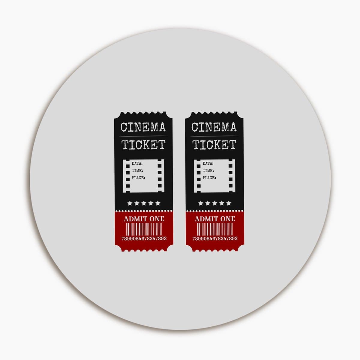Cinema ticket zwart - Muurcirkel 140x140 cm - Wanddecoratie op Aluminium Dibond - Rond Wandpaneel