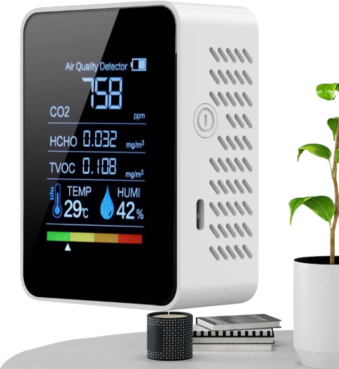 Luchtkwaliteitsmonitor - Luchttester CO2 - Binnenklimaat Controleren - Directe Nauwkeurige Metingen - 5x10x5 cm - Zwart