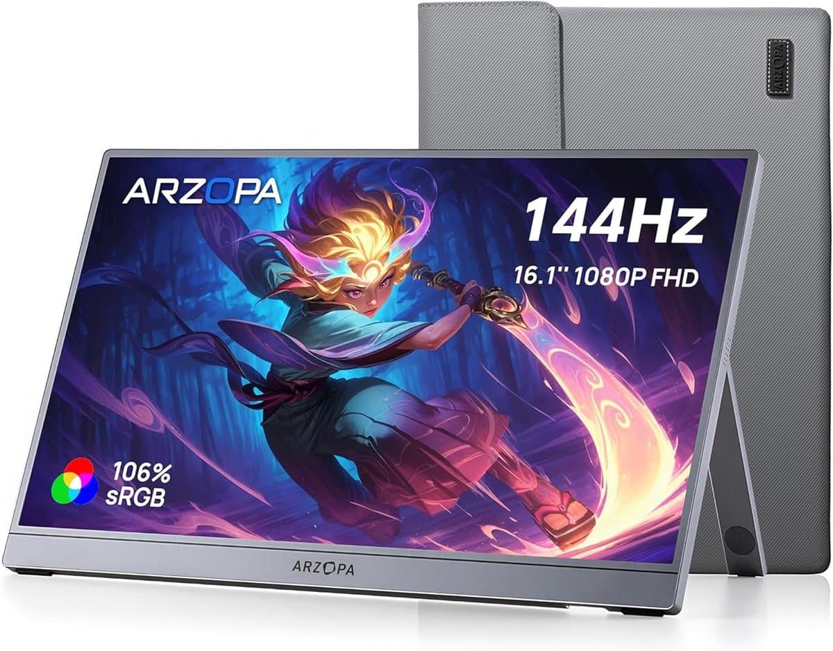 Arzopa Z1FC - Portable 144hz Gaming Monitor - Premium Slim Aluminium Design - Space Grey - Apple Macbook Compatible - 100% sRGB Kleurprofiel - Inclusief Kabelbundel - 16 inch