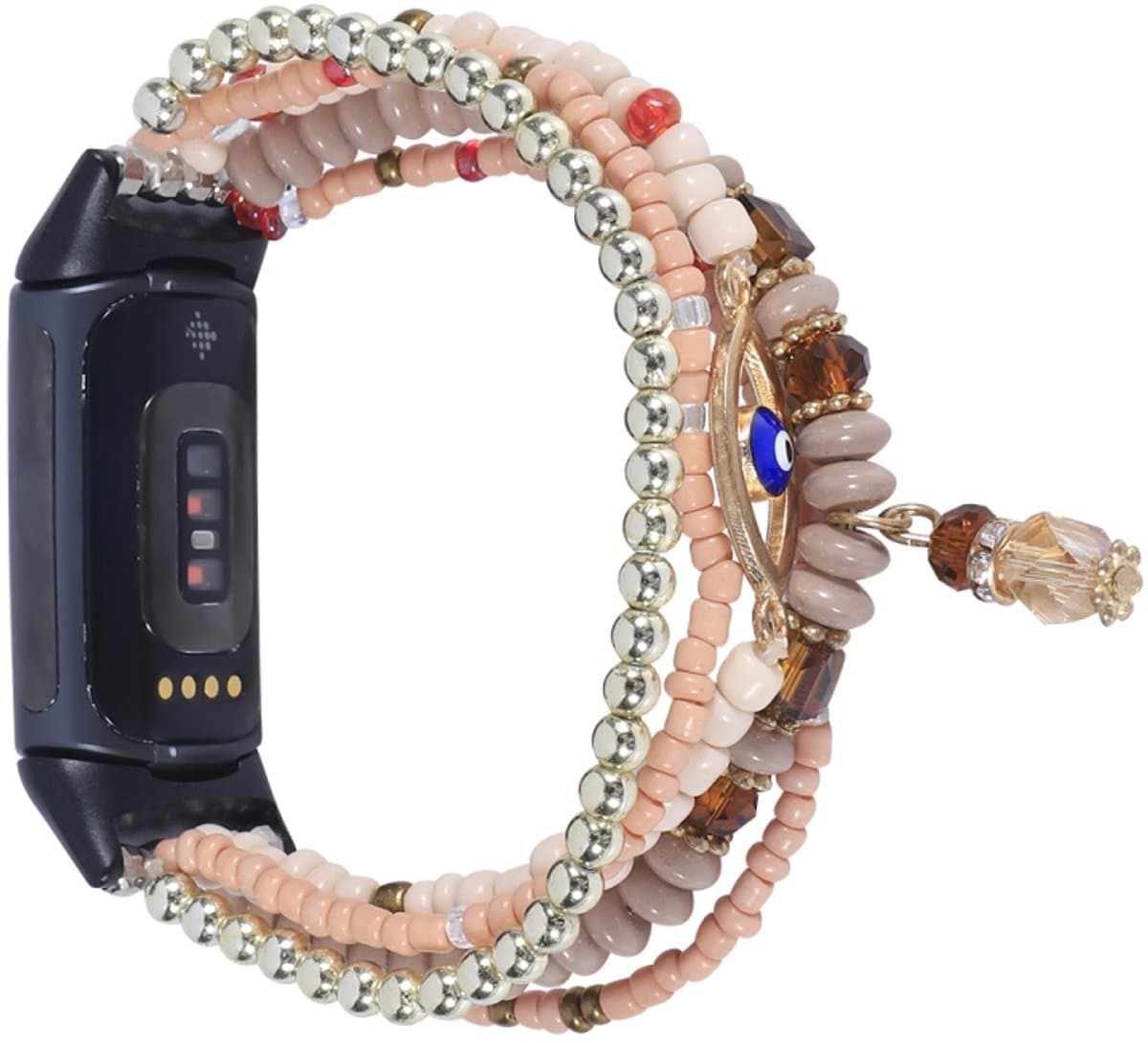 Voor Fitbit Charge 5 Eye Bead Chain Watch Band (Light Coffee)