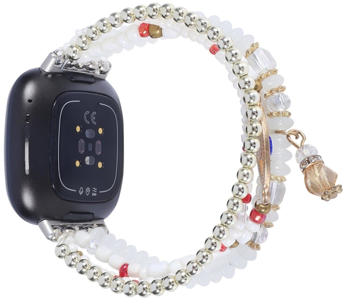 Voor Fitbit Versa 3 / Sense Eye Bead Chain Watch Band (wit)