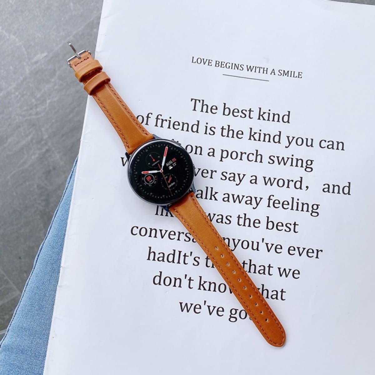 Voor Samsung Galaxy Watch 22 mm Smart Watch Universele dubbelzijdige lederen kleine tailleband (kaki)