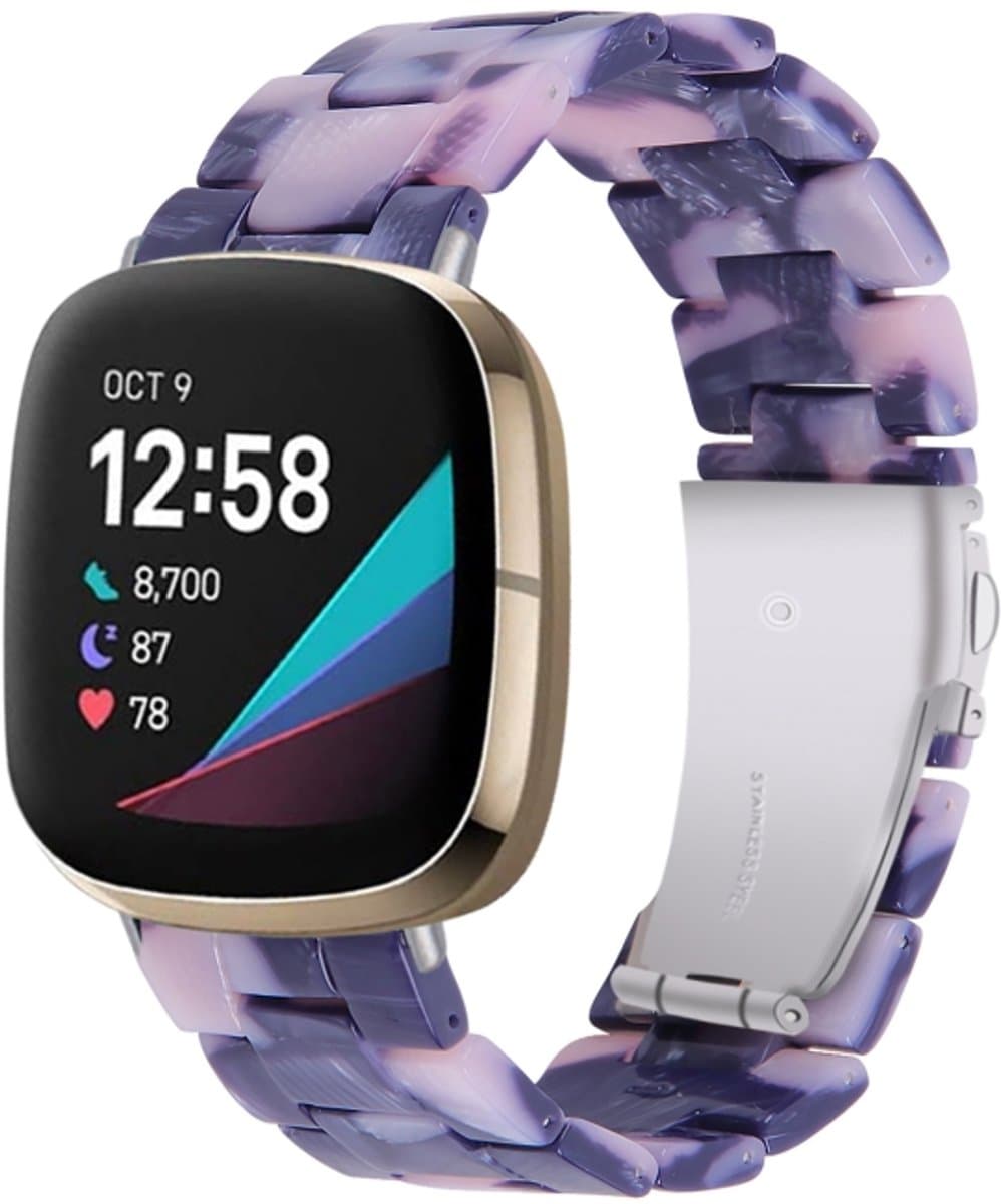 Voor Fitbit Versa 3 / Sense Universal Resin horlogeband (donkerzwart roze)