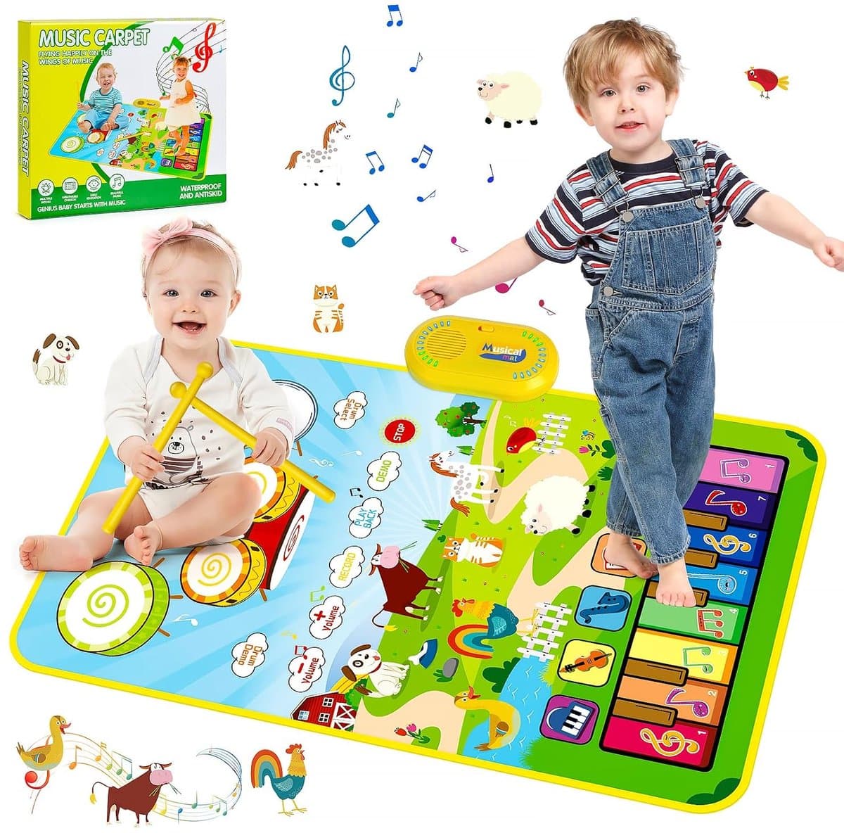 VONKELIOS® 3‑in‑1 Pianomat Dierenboerderij, interactieve muziekmat met dierengeluiden voor kinderen 1‑3 jaar, 80x50 cm
