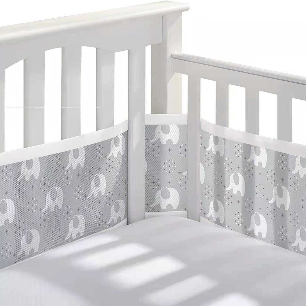 Ademende wiegbeschermer van mesh voor babybedjes, vierzijdige luchtdoorlatende bedhekbeschermer met meshvoering, ademende wiegbeschermer voor peuterbedjes, universele wiegbeschermer voor babybedjes, Kleur 8,340*30/160*30cm