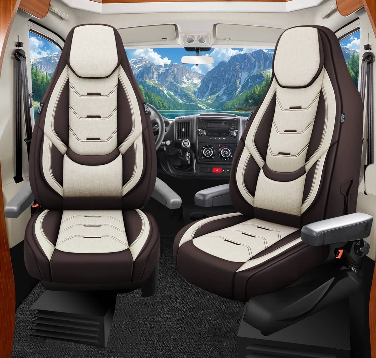 Premium Camper stoelhoezen voor Clever Vans Celebration H10 in Bruin/Beige (2 losse stoelen)