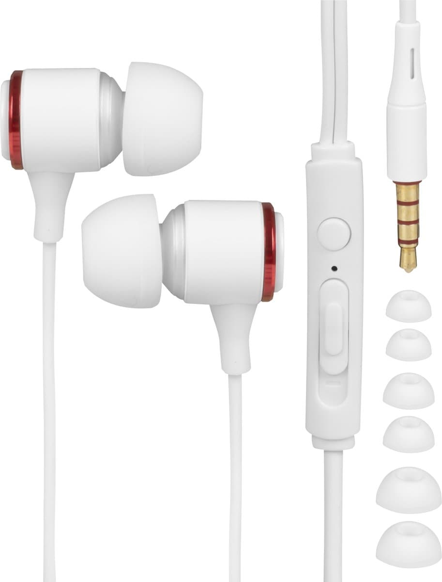 Nuvance Oortjes met Draad - 3.5mm Jack Aansluiting - Oordopjes met Draad - In-Ear Oortjes met Draad en Microfoon - Wit