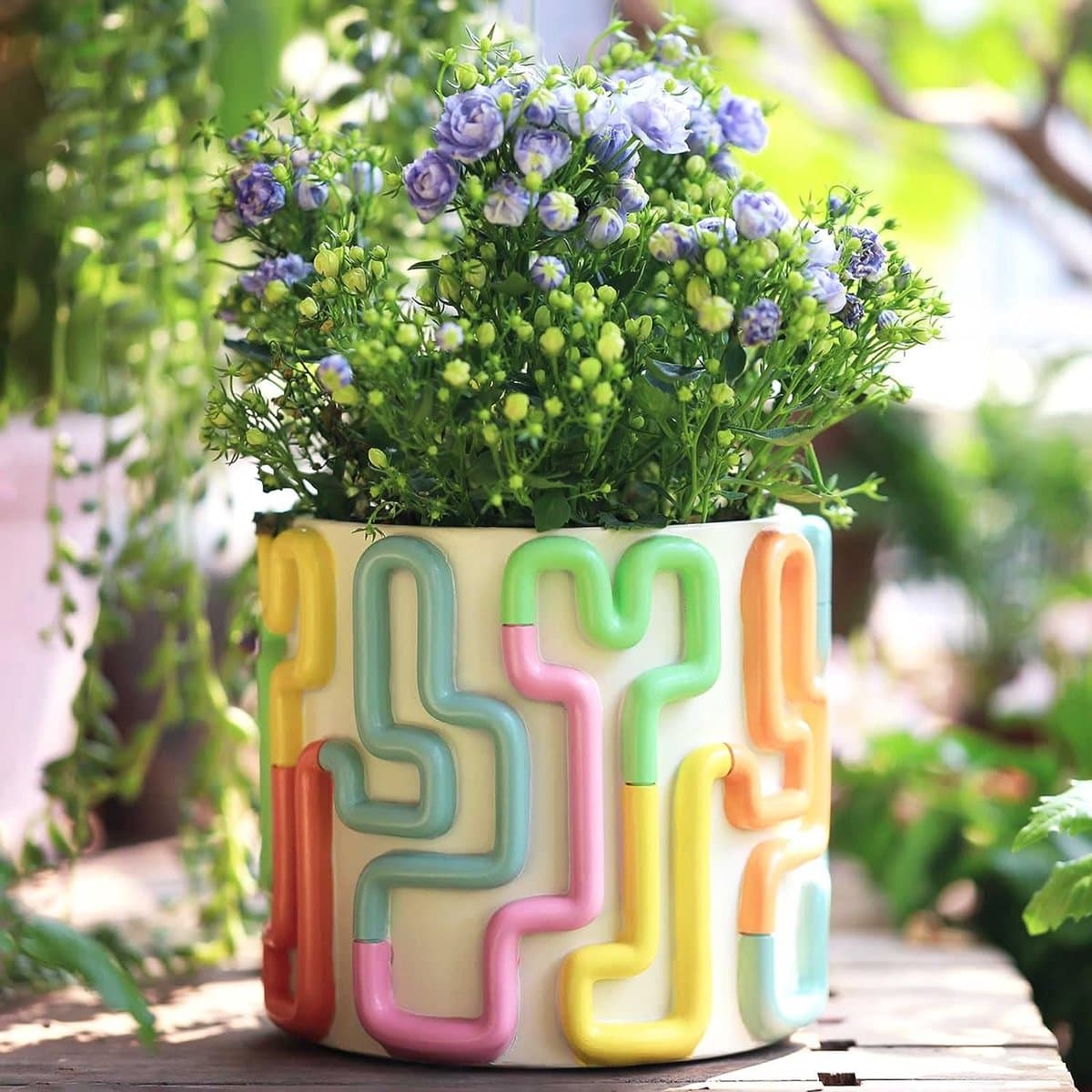 Bloempot plantenbak 12 cm, vetplantenpot, cactuspot, plantenpotten voor kamerplanten, cactusplantenpotten, bloempotten plantenpot voor kantoor, tuin, woonkamer, moderne decoratie (lijnen, diameter 12 cm)