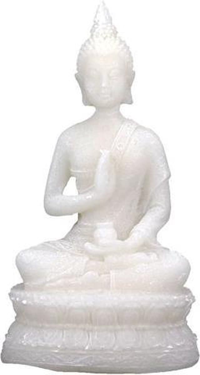 Boeddha Beeld met Amrita Vaas - Witte Albast - Polyresin - 16 cm