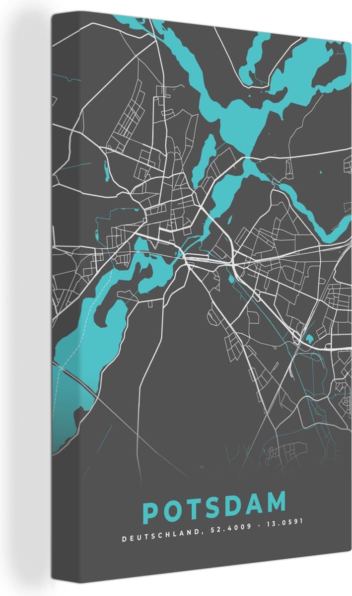 Canvas Schilderij Blauw – Duitsland – Plattegrond – Stadskaart – Kaart – Potsdam - 20x30 cm - Wanddecoratie