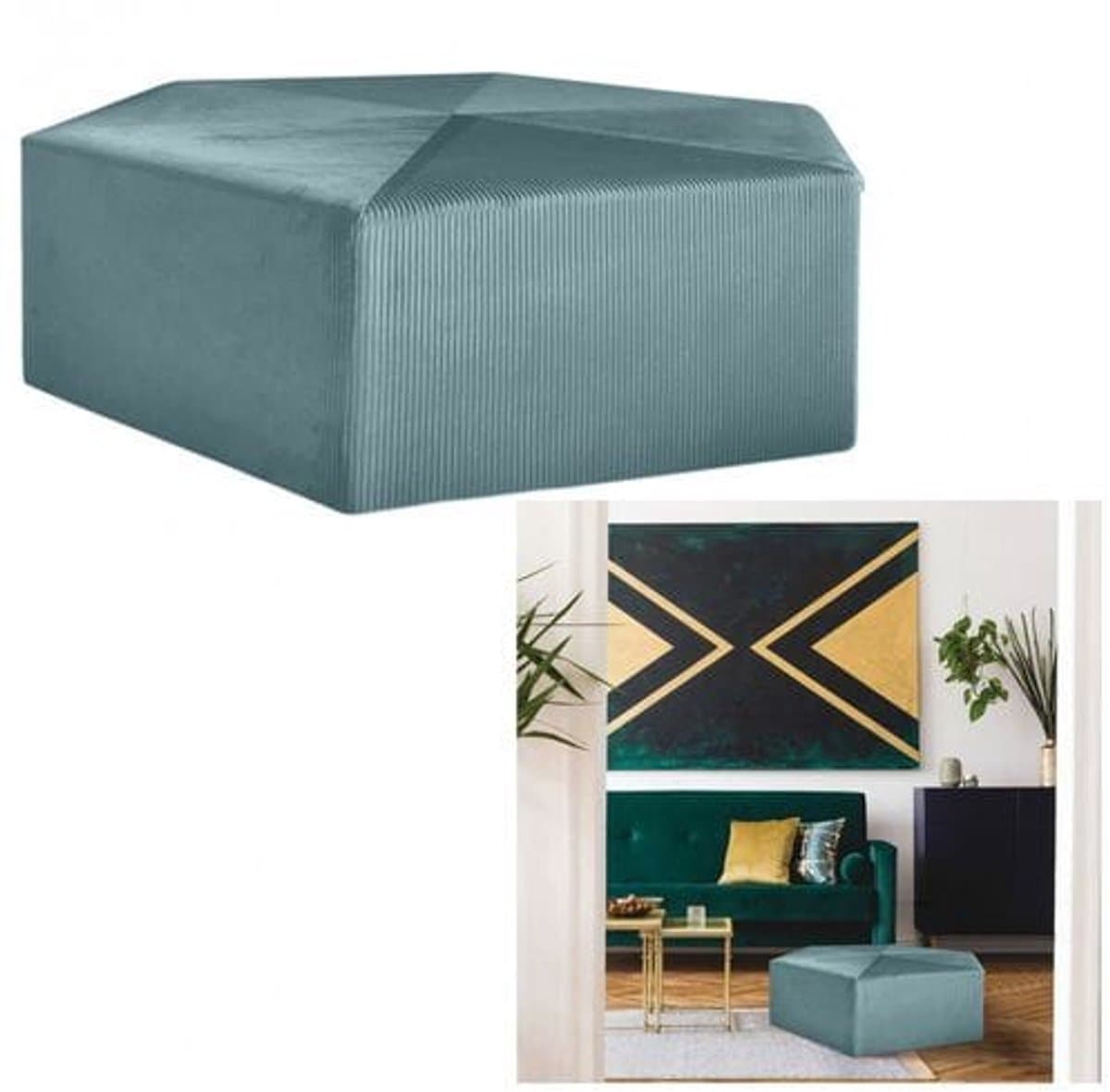 THE HOME DECO FACTORY Giulia XXL Design Fluwelen Poef - L. 75 X H. 30 Cm - Eendblauw