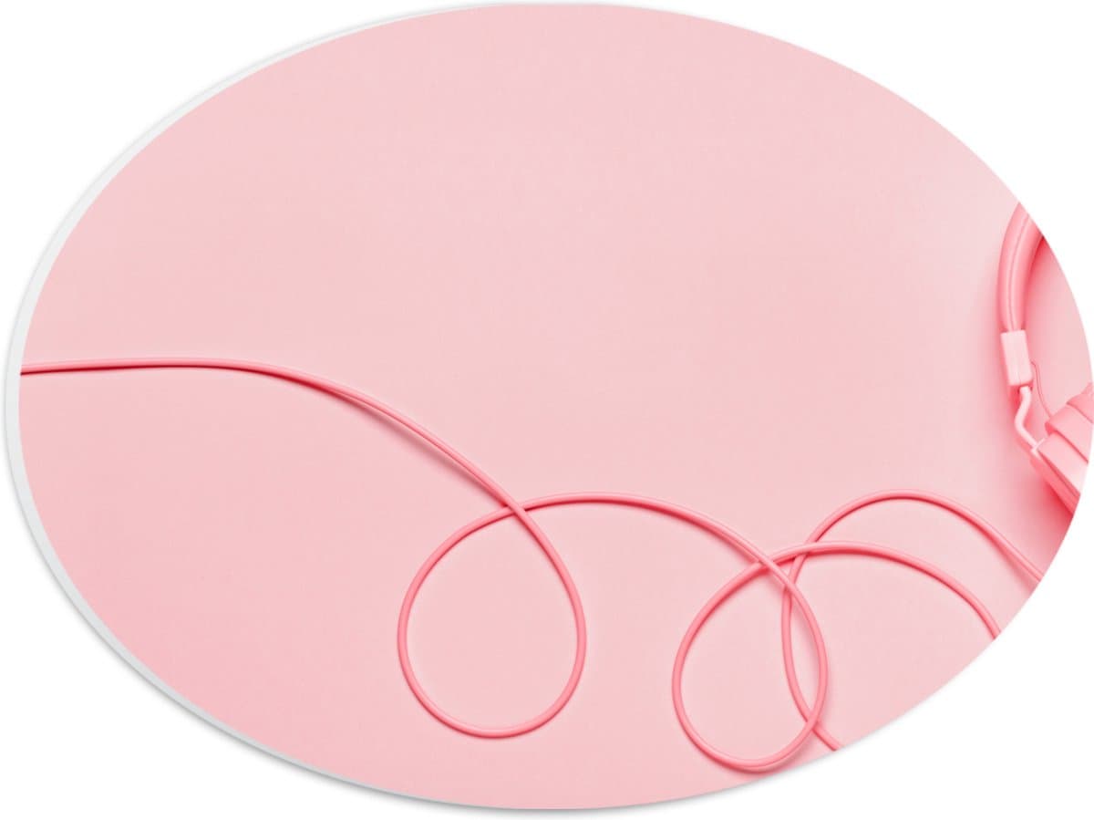 PVC Schuimplaat Ovaal - Roze Koptelefoon tegen Roze Achtergrond - 28x21 cm Foto op Ovaal (Met Ophangsysteem)