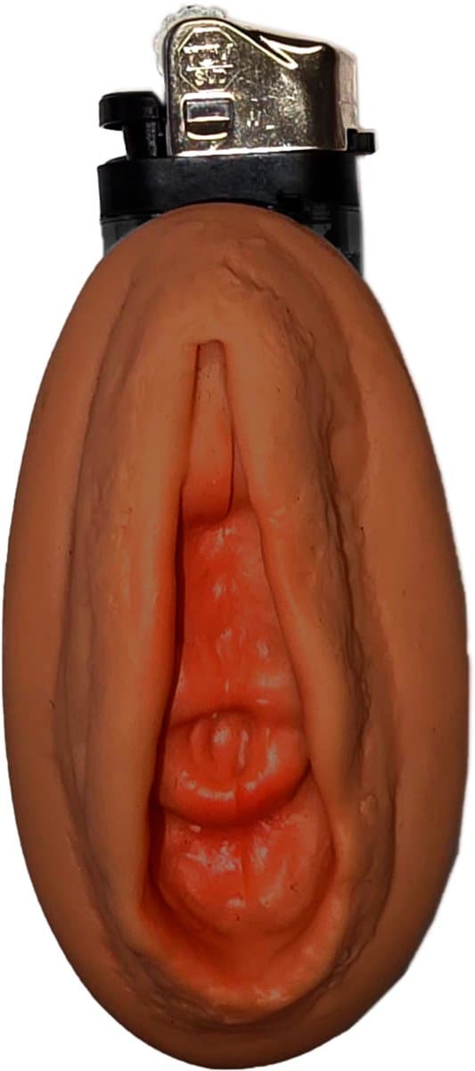 Humoristische Donkerbruine Aansteker met Vaginale Silicone Cover – Ondeugend Cadeau voor Feestjes & Humorvolle Momenten