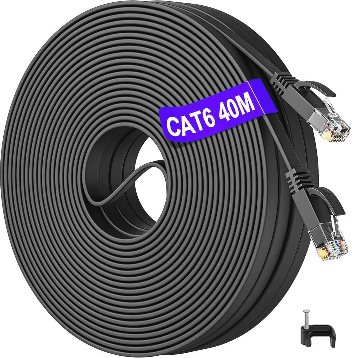40m Cat 6 Hoge Snelheid Ethernet Netwerkkabel - Plat Design voor Snelle Internetverbinding