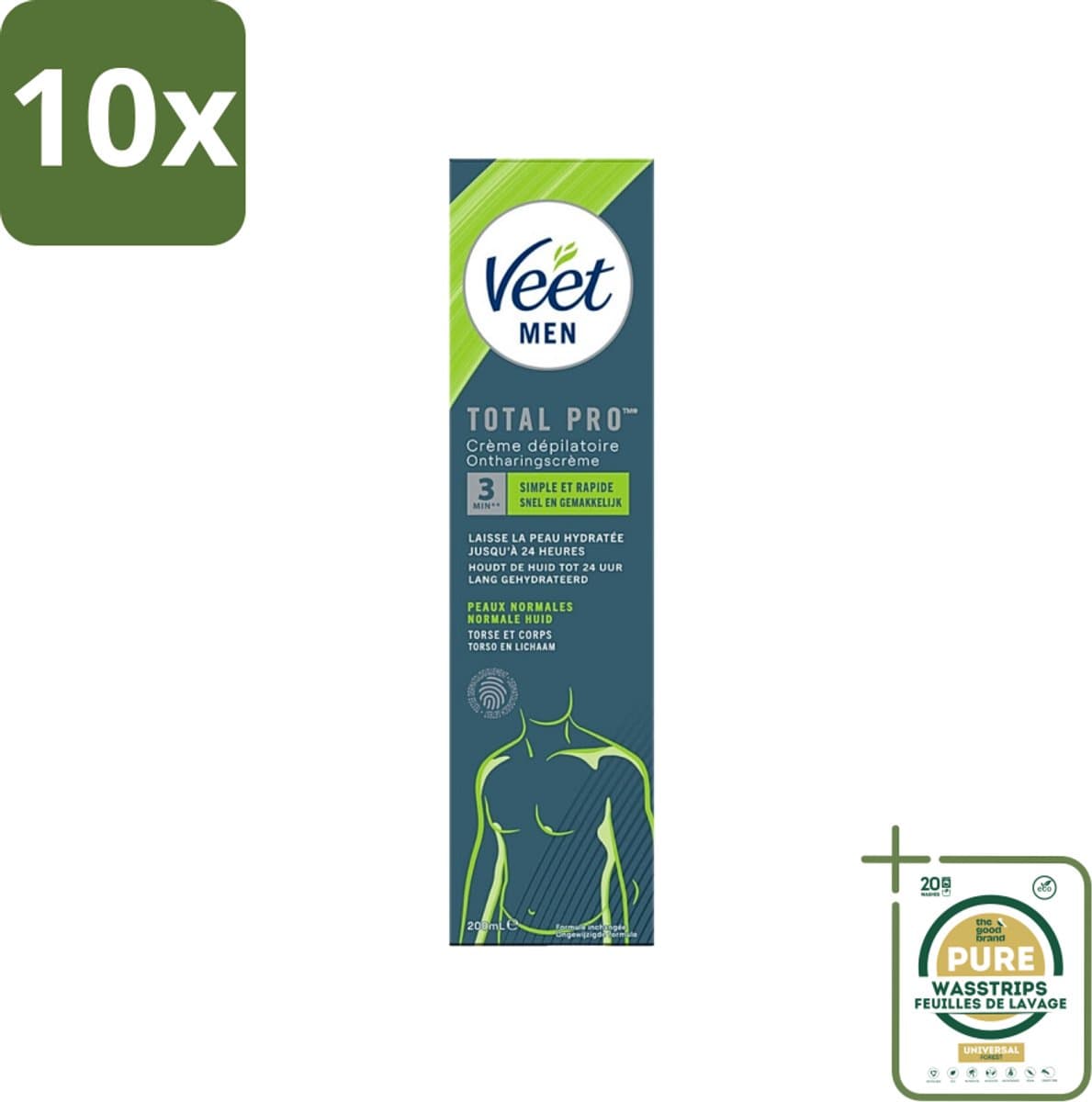 10 x Veet for Men - Ontharingscreme - Normale Huid - 200ml - Grootverpakking - Ontharingscrème Mannen - Haarentfernung - Haartjes Verwijderen - Snel Ontharen - Glad Huid