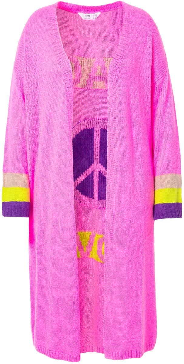 Angel of Style - Dames - Lang vest Peace-motief op de rug open model - Neon bes - Maat 50+