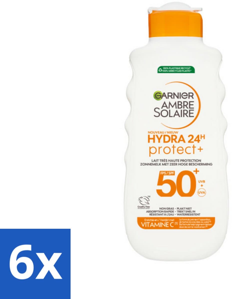 Garnier - Ambre Solaire - Zonnebrandcrème - Hydra 24H Protect - SPF 50+ - 175 ml - Voordeelverpakking - 6 stuks