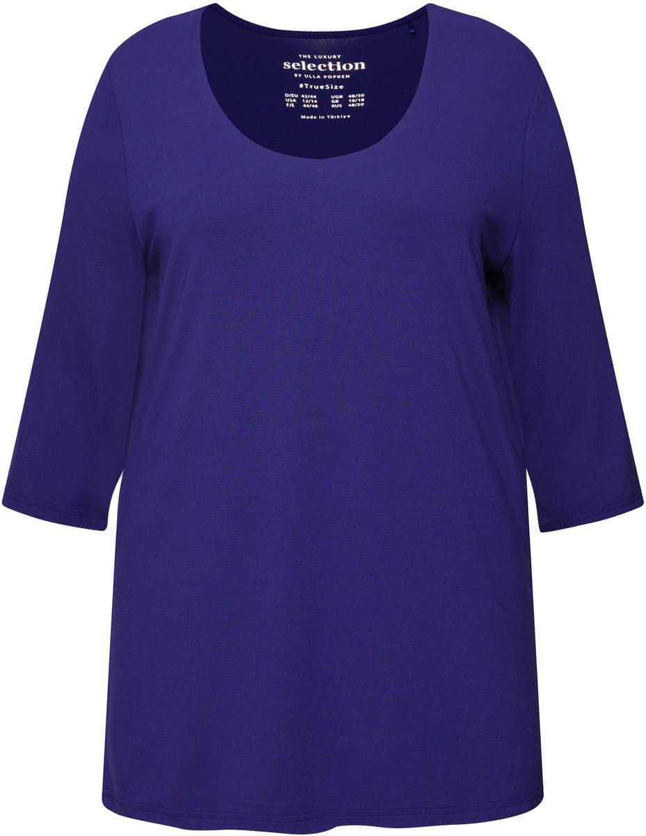 Ulla Popken - Dames - Shirt diepe ronde hals 3/4-mouw - Inktblauw - Maat 50+