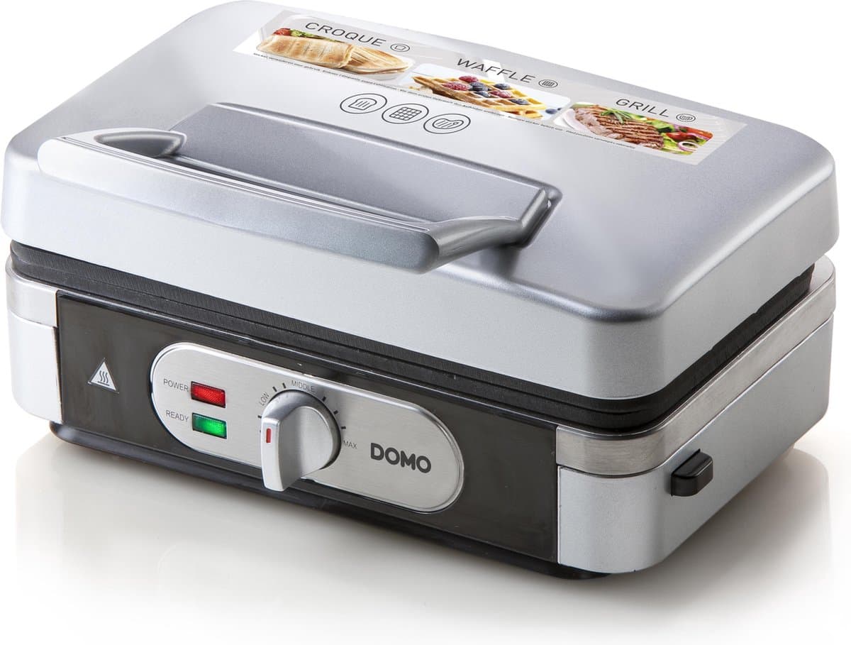 DOMO DO9136C 3-in-1 Wafelijzer - Tosti-ijzer - Contactgrill - Verwisselbare Platen - RVS