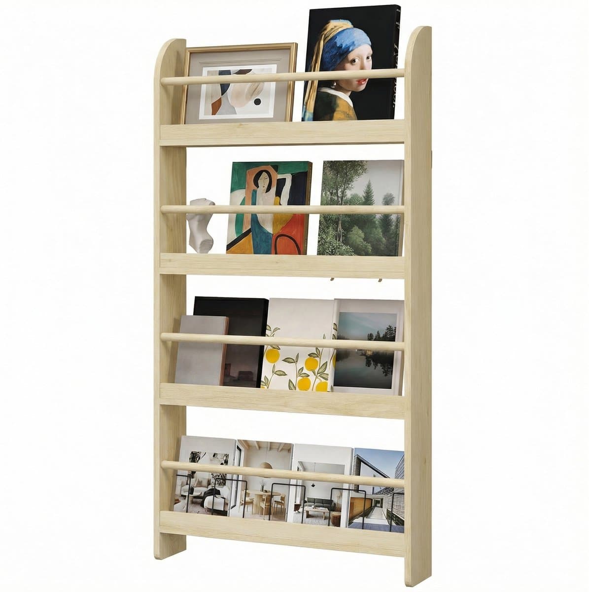 TEKROA® Wandboekenkast - Boekenkasten - met 4 planken, kinderboekenkast - voor thuis of op kantoor, draagvermogen - 30 kg - 59x12x113 cm - naturel