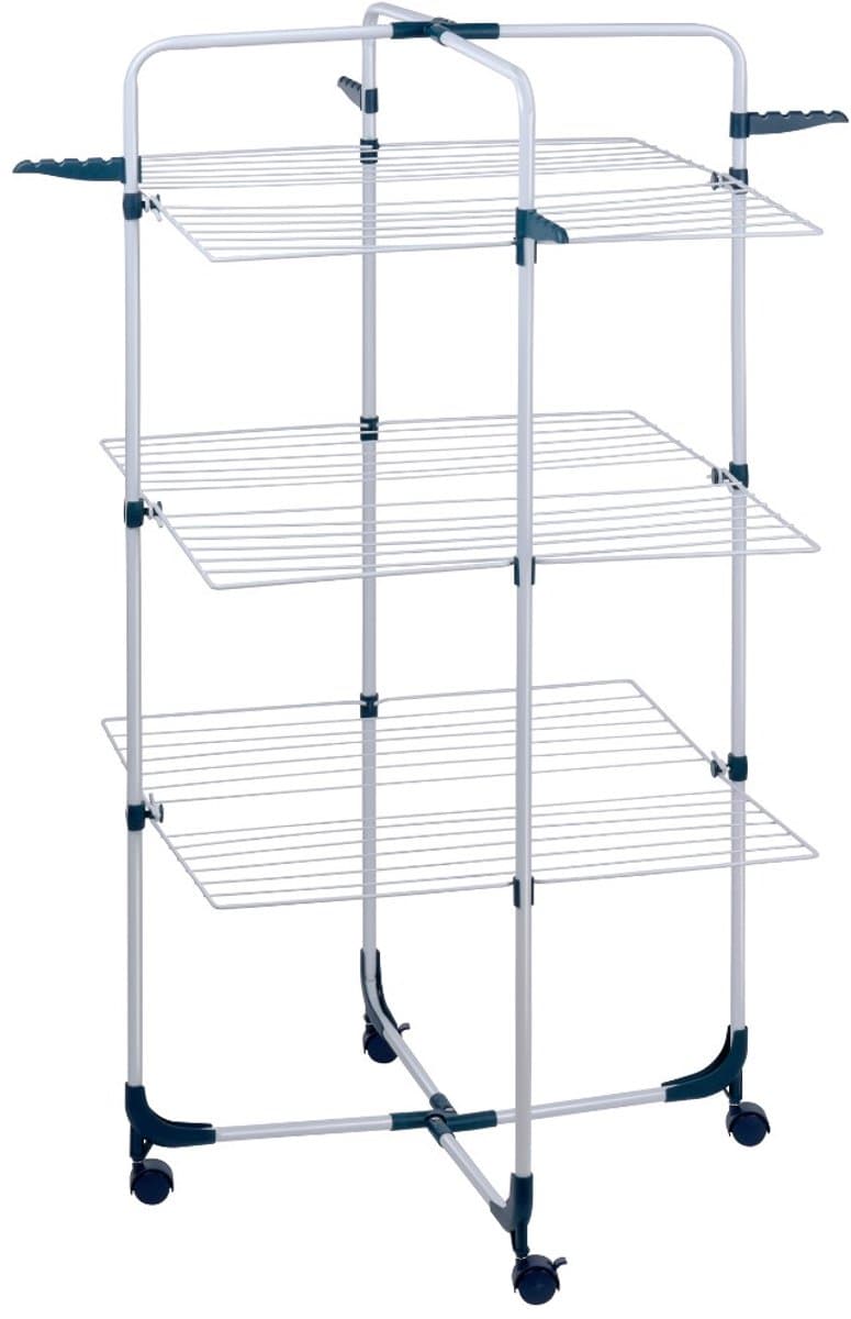 Dirt Devil Droogrek ‑ 30 kg Draagvermogen ‑ 3 Niveaus met 6 Plateaus ‑ 30 meter Lijnlengte ‑ 4 Haken voor Kledinghangers ‑ Wieltjes