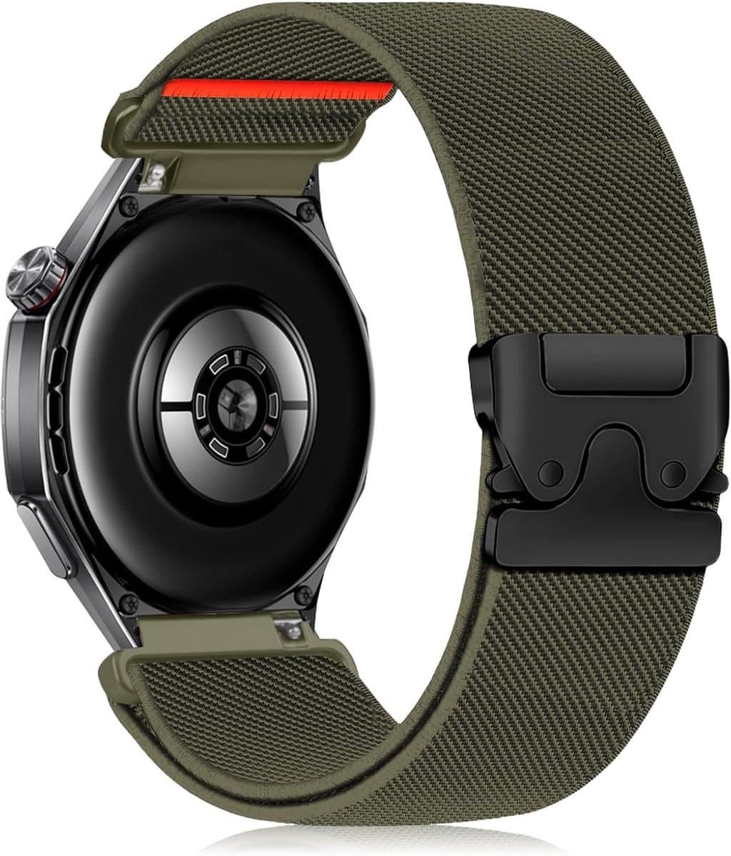 Elastische Nylon Sportband voor Smartwatches 46mm, Gevlochten Parachute Sluiting, Army Green, Geschikt voor Huawei Watch GT 6, GT 5 en Ultimate 2