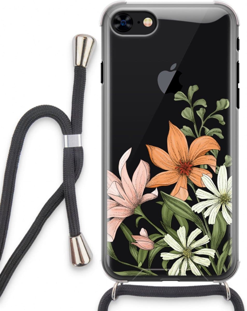 Case Company® - Hoesje met koord geschikt voor iPhone 8 hoesje met Koord - Floral bouquet - Telefoonhoesje met Zwart Koord - Bescherming aan alle Kanten en Over de Schermrand