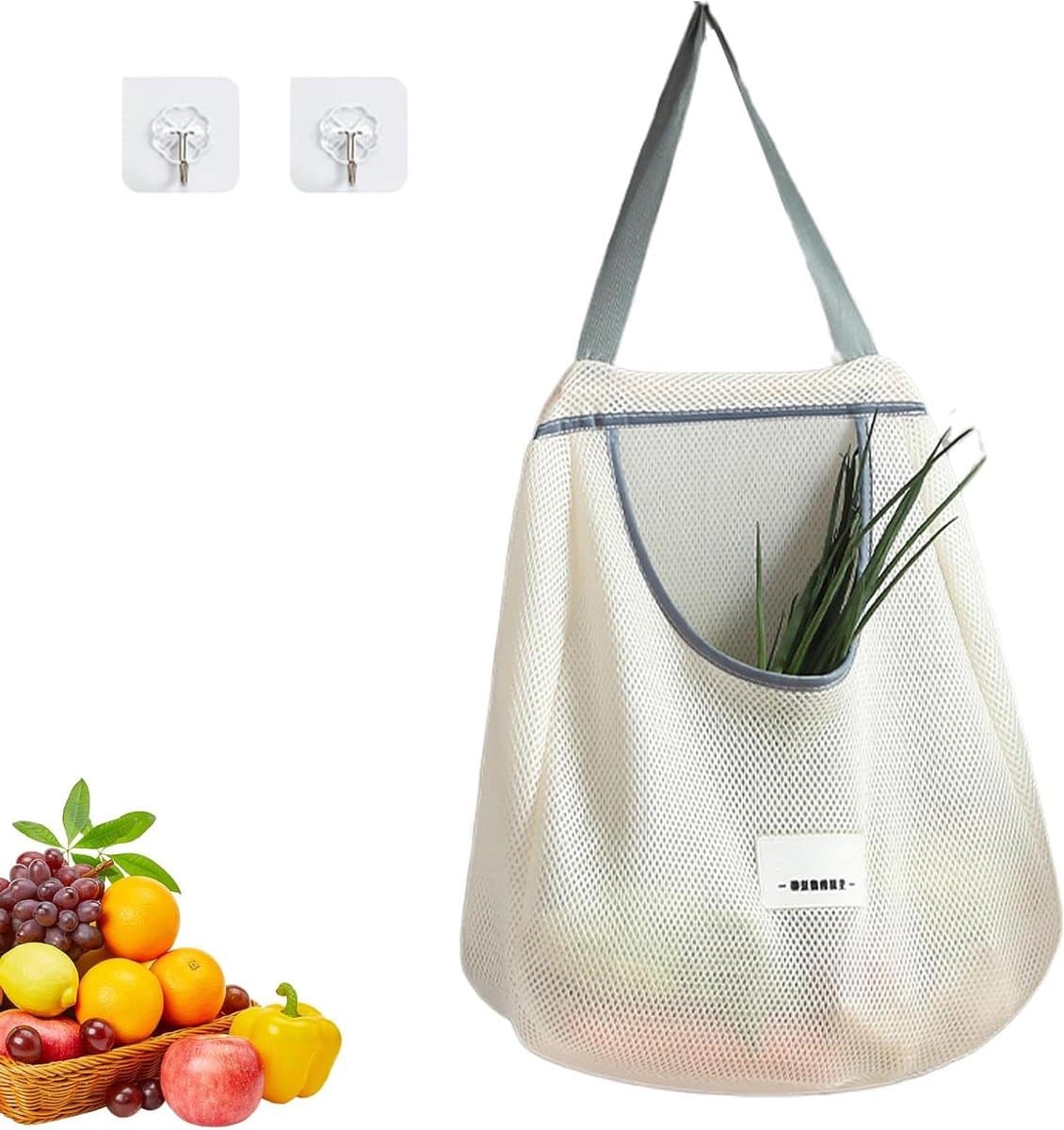 Mesh Groentezakken - Opbergnetten - Producten Organiseren - Verbeterd Ademend - 45x10x40cm - Grijs