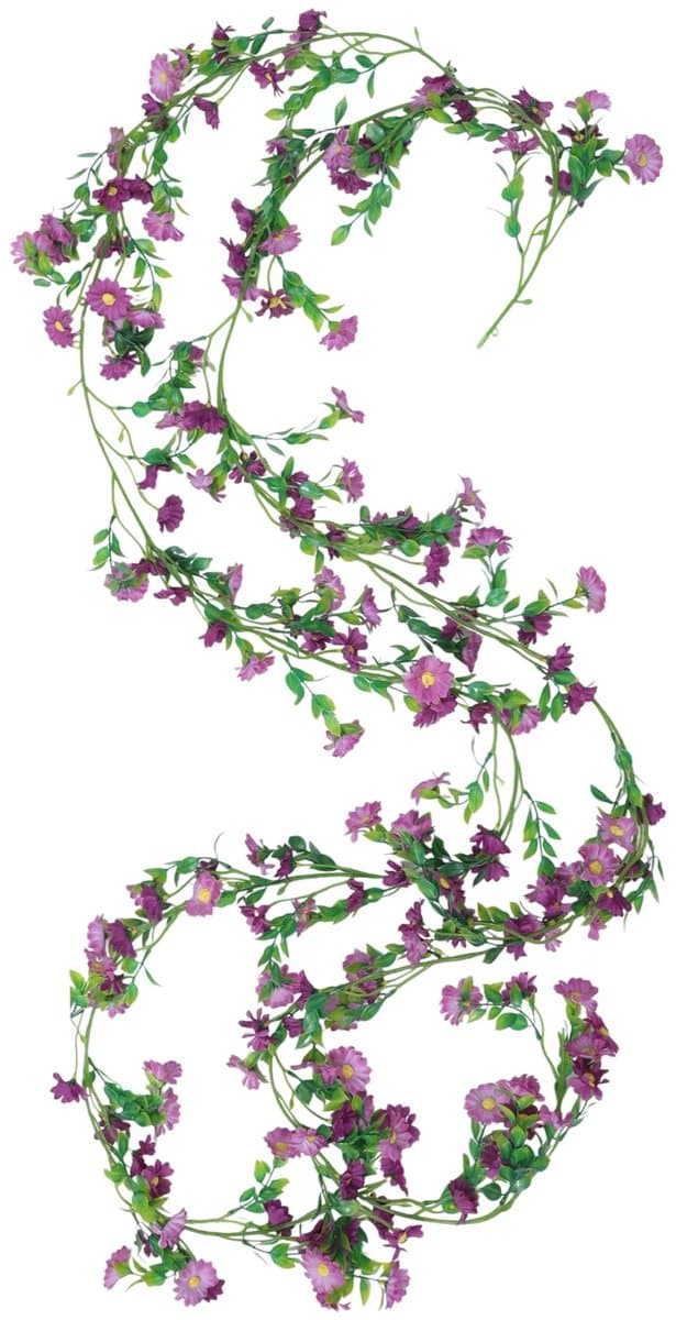 Livia home - Kunstbloemenkrans - Decoratieve Bloemenkrans - Voor Bruiloft en Feest - Paars - Kunstbloemen met Bladeren - 2 Stuks - 210 cm