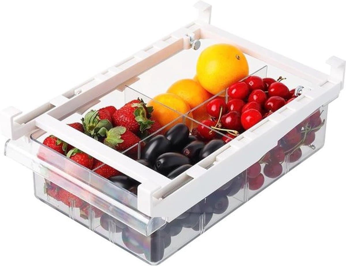 Telescopische lade-organizer - Koelkastopslag - Uittrekbaar - BPA-vrij - Doorzichtig kunststof - Diepvries- en keukenopslag - Fruit- en groenteopslag - Geschikt voor alle telescopen
