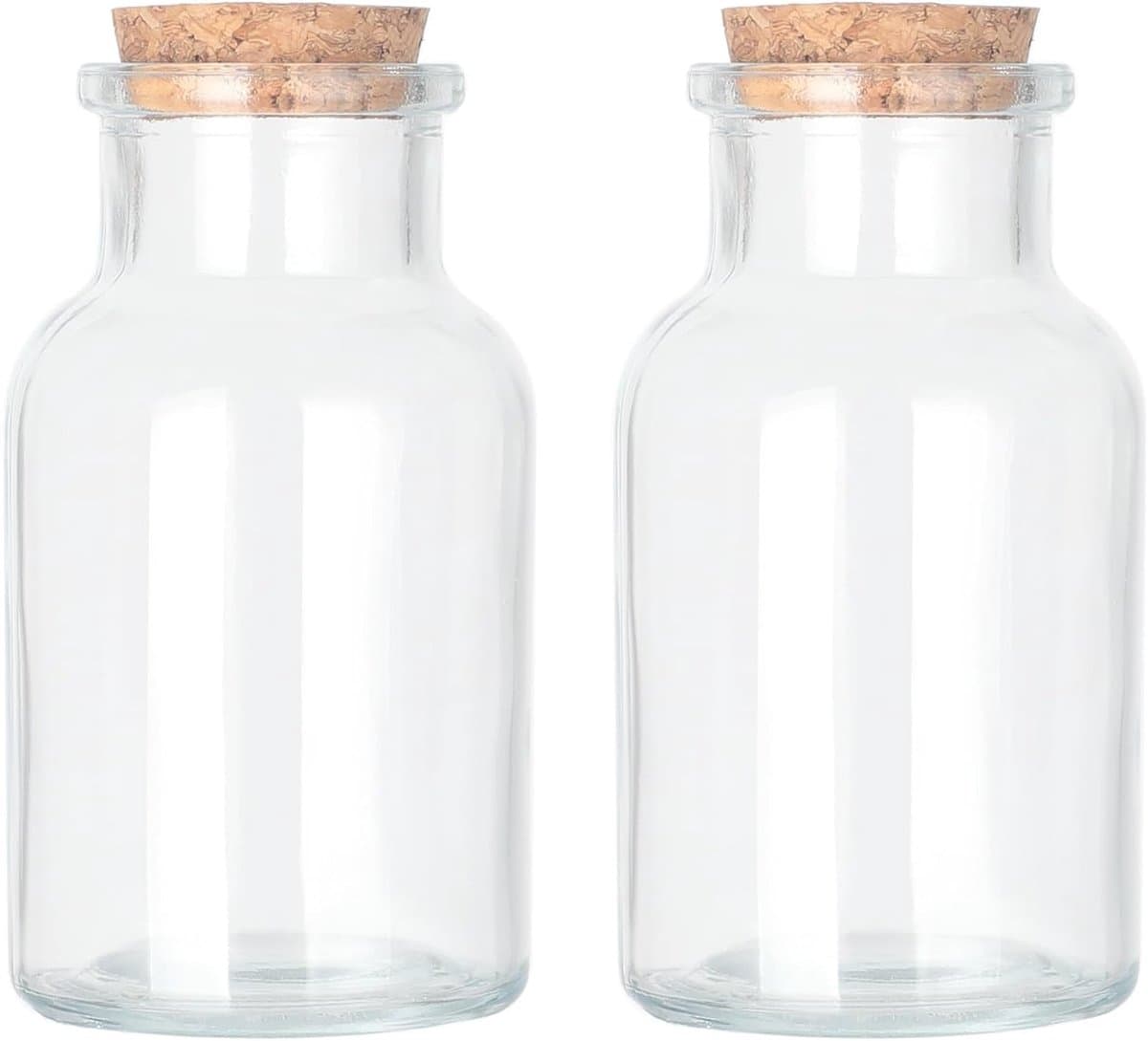Decoratieve Glazen Flessen met Kurken - 150ml, Brede Opening, Set van 2 voor Thuisdecoratie en Cadeaus