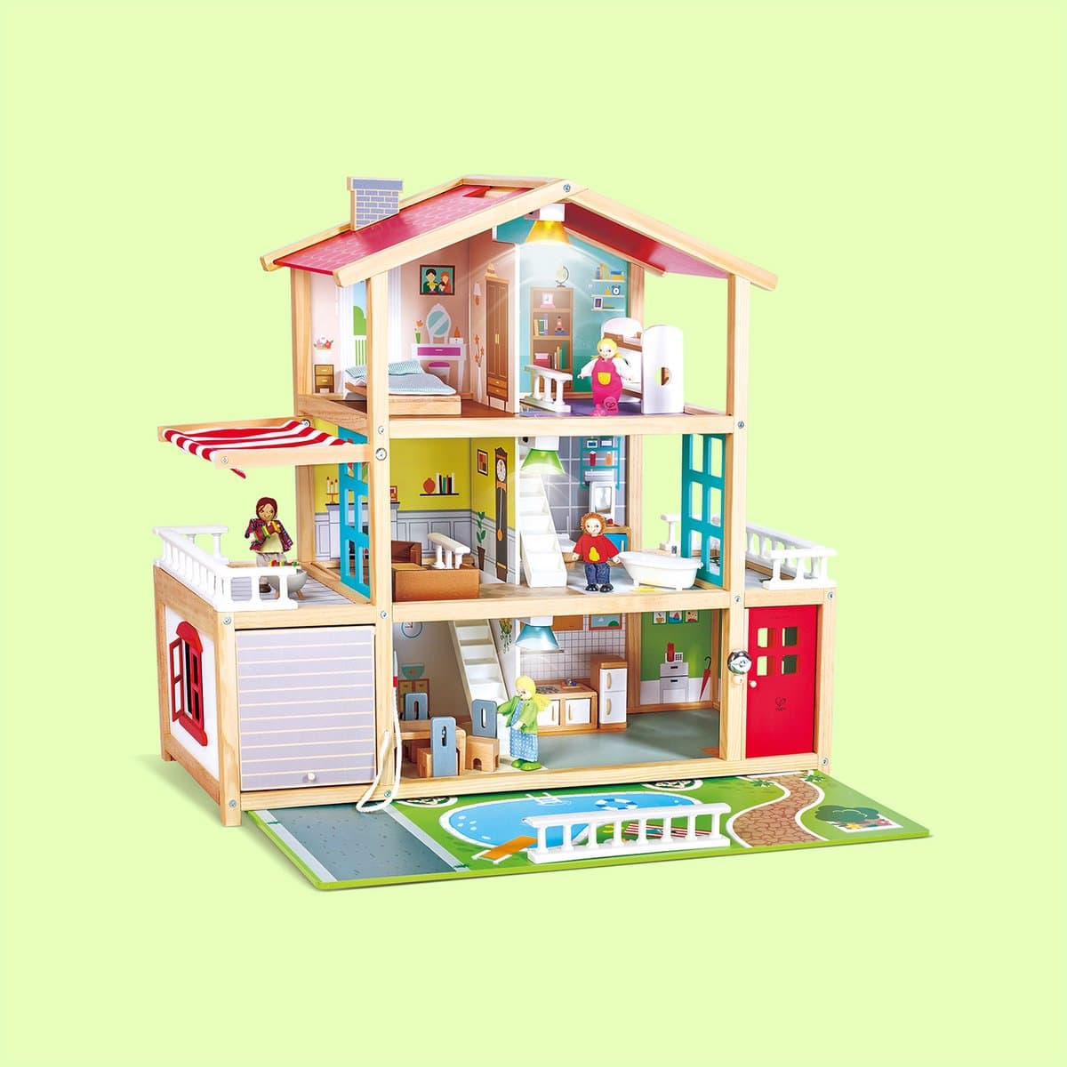 Hape Poppenhuis Villa - Groot Houten Poppenhuis met 29 Onderdelen en 6 Kamers - Vanaf 3 Jaar