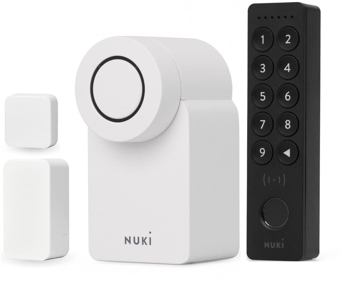 Nuki Smart Lock Go – Incl. Keypad 2 NFC & Door Sensor - Slim Deurslot met Bluetooth & Matter – Sleutelloos, Auto Unlock & Auto Lock – Werkt met Google Home, Alexa & Apple Home – Wit