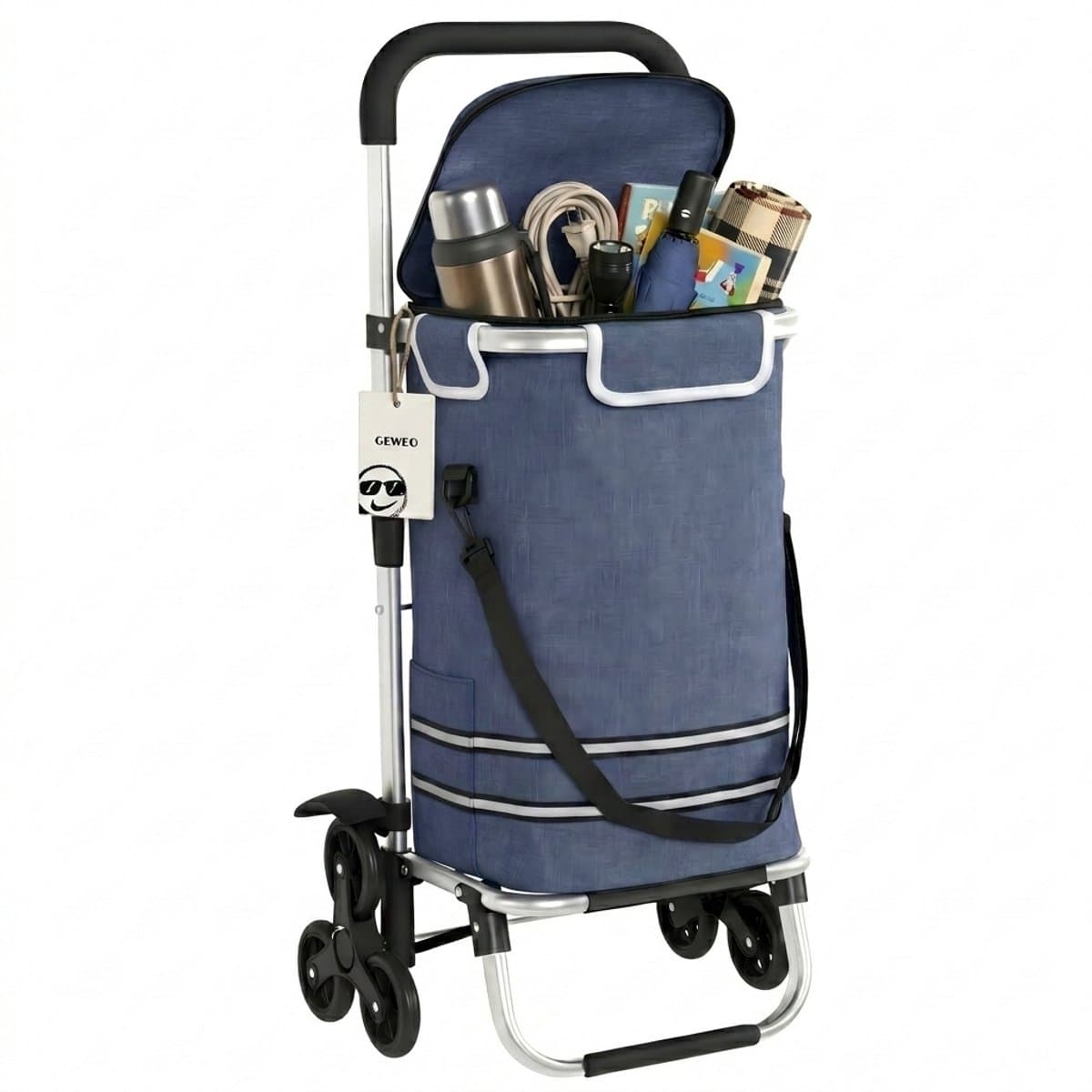 Geweo Boodschappentrolley - boodschappentrolley met koelvak - Boodschappenwagen - Opvouwbare Boodschappenwagen( 41L) met 6 Wielen - Trolley met Afneembare Boodschappentas - Boodschappen Wagen met Traploper - Blauw