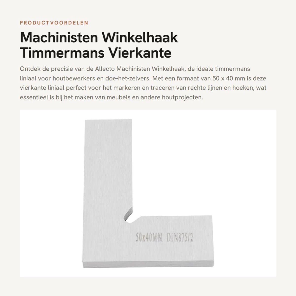 Dailygoods- Winkelhaak - Nauwkeurige Markering - Timmermans Liniaal 50 x 40 mm - Houtbewerking - Compact Formaat - Lichtgewicht