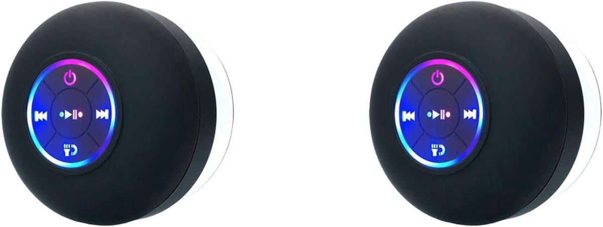 Mini Bluetooth Speaker - Draadloze Douche Luidspreker - Muziek in Bad - Met LED Verlichting - 2 Stuks - Zwart