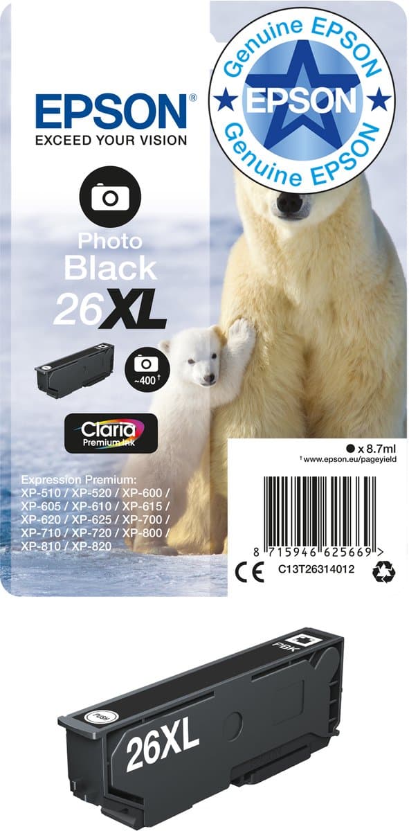 Epson Polar bear enkelverpakking foto zwart 26XL Claria Premium inkt