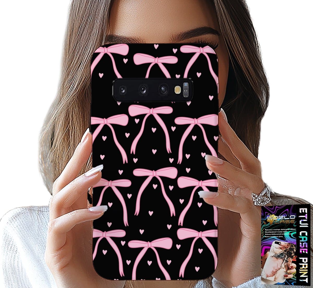HOESJE VOOR SAMSUNG GALAXY S10 PLUS - ZWART MET ROZE LINTEN