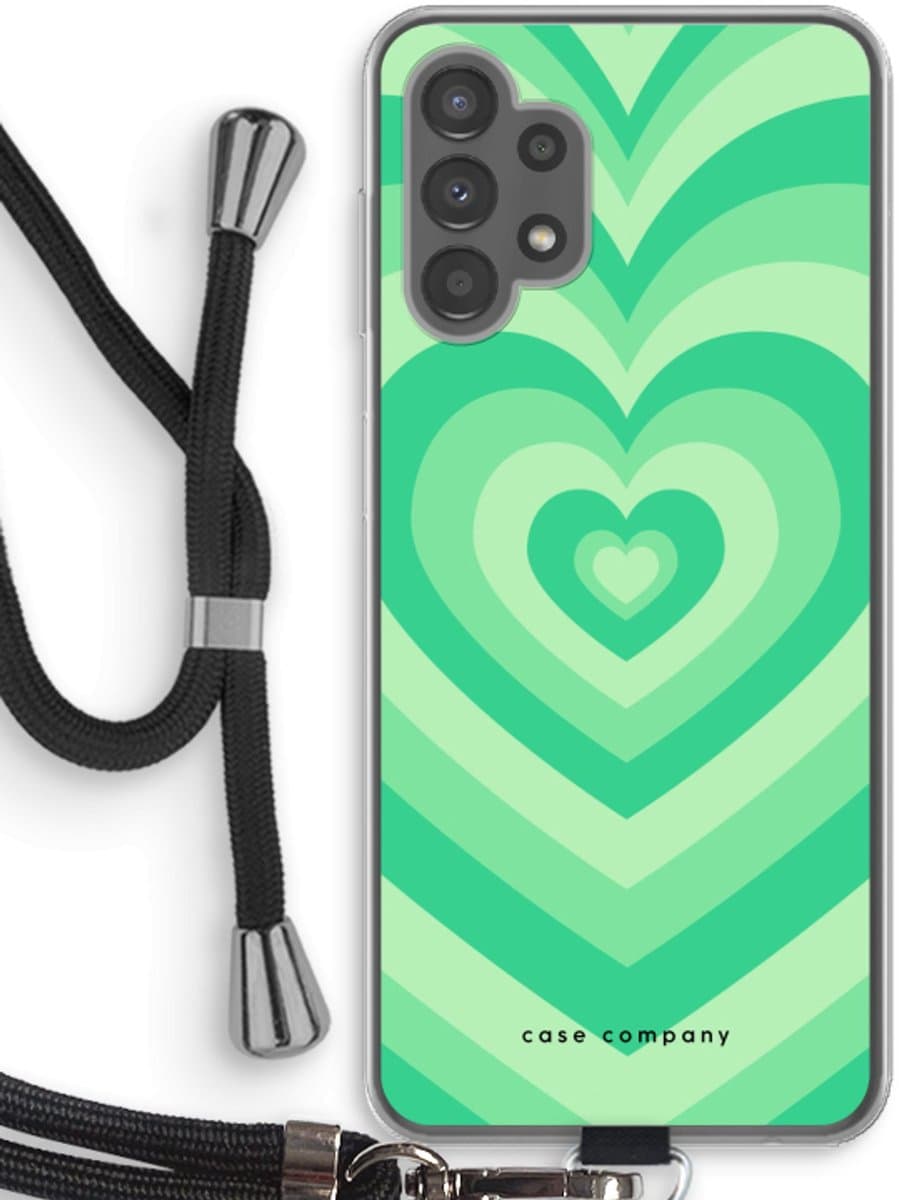 Case Company® - Hoesje met koord geschikt voor Samsung Galaxy A13 4G hoesje met Koord - Hart Groen - Telefoonhoesje met Zwart Koord - Bescherming aan alle Kanten en Over de Schermrand