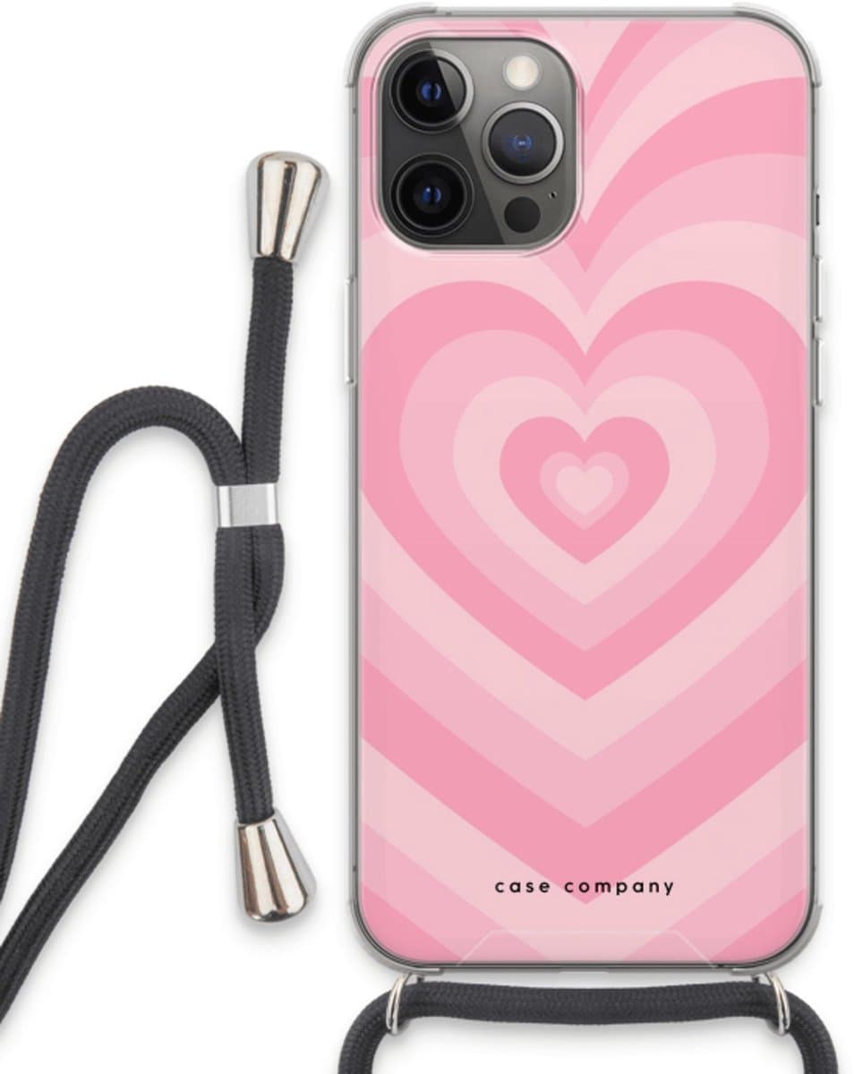 Case Company® - Hoesje met koord geschikt voor iPhone 13 Pro Max hoesje met Koord - Hart Roos - Telefoonhoesje met Zwart Koord - Bescherming aan alle Kanten en Over de Schermrand