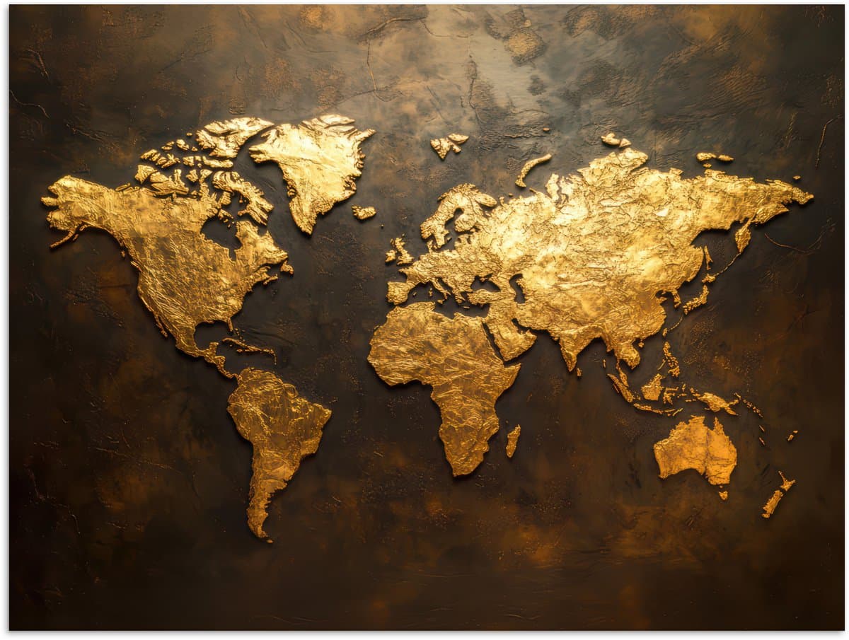 Poster - Wereldkaart - Goud - Roest - 40x30 cm