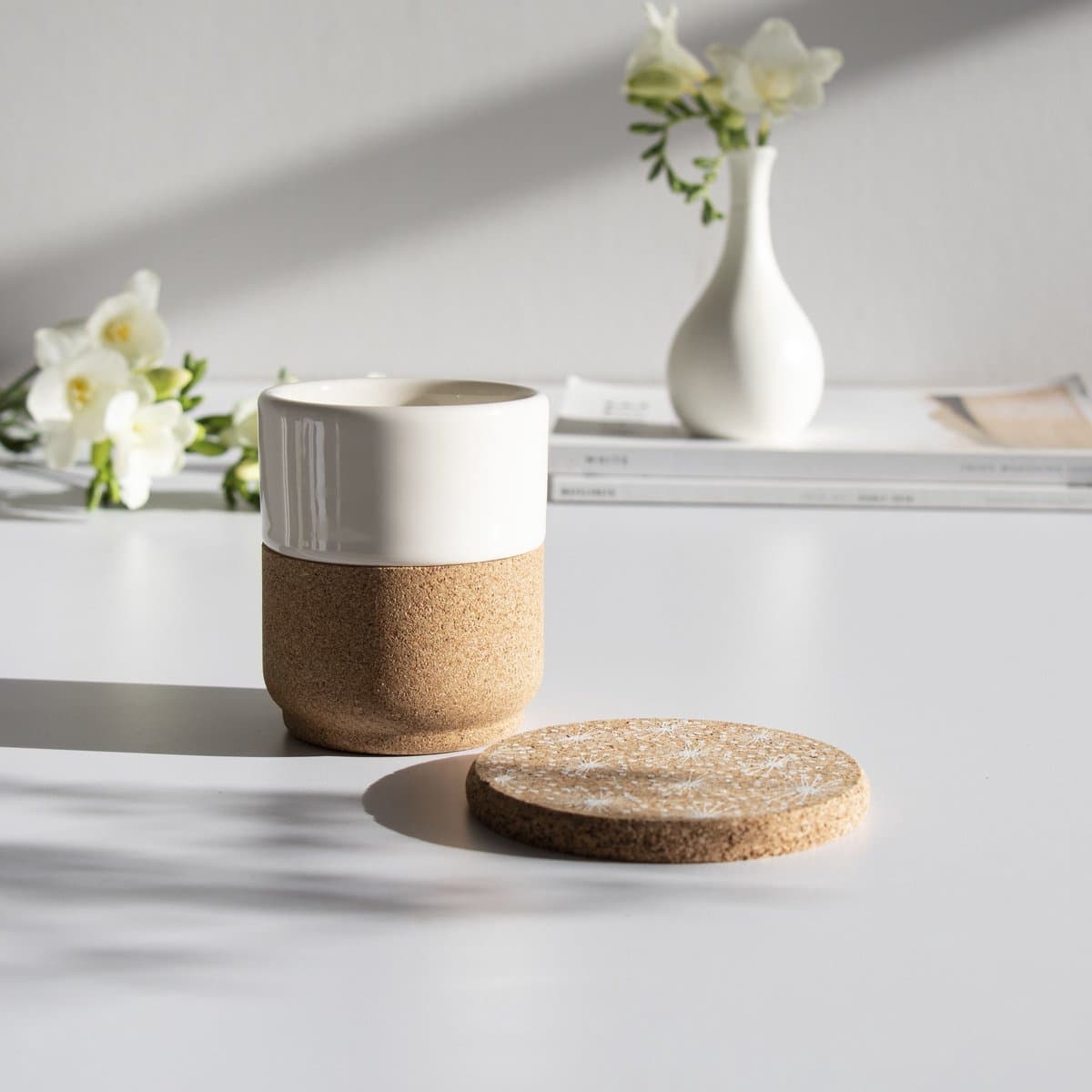 LIGA - Onderzetter Paardenbloem Set van 4 Stuks - Kurk - Beige