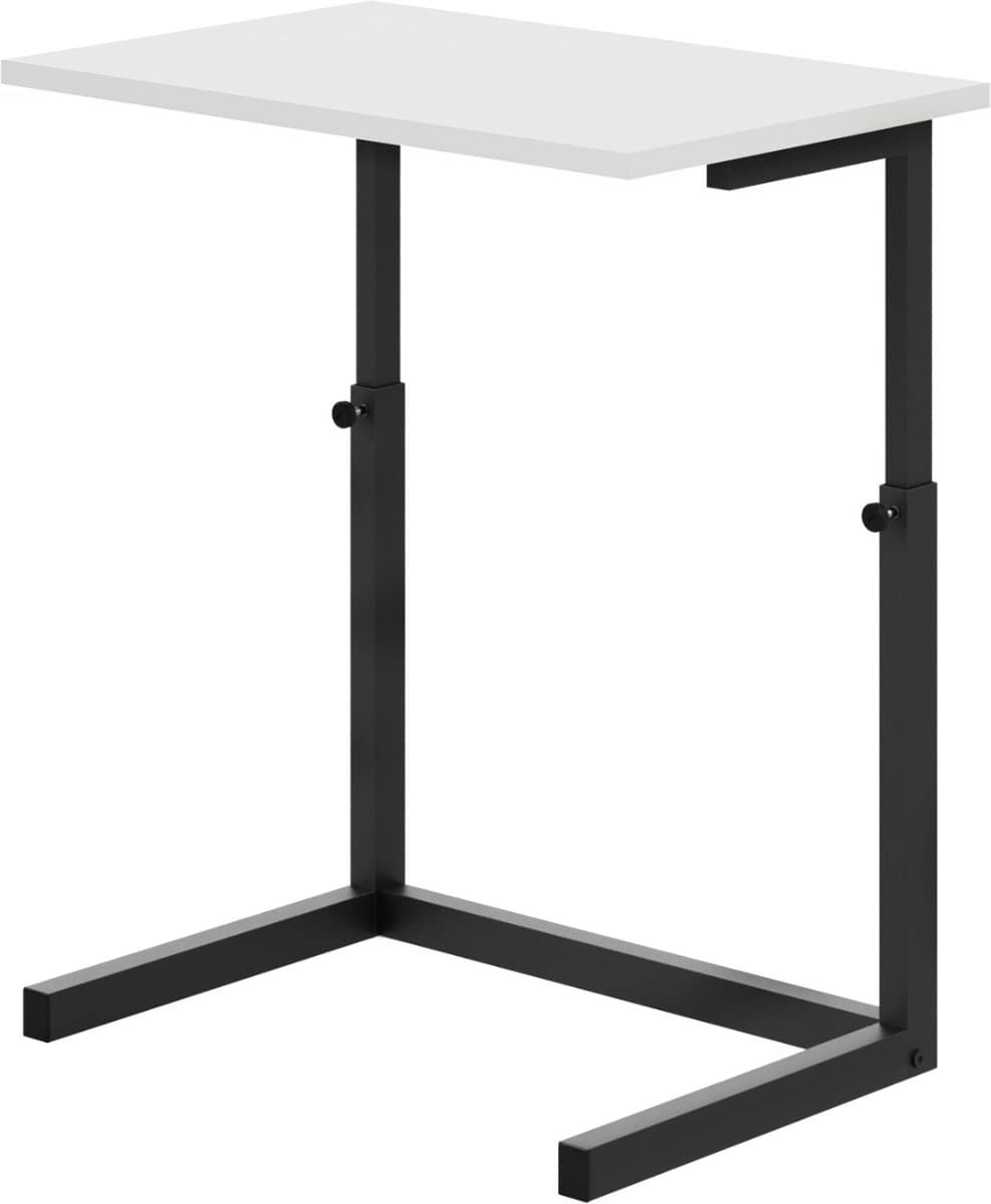 FurniChic - Bijzettafel - Houten en Metalen - Wit - Hoogte Verstelbaar Laptoptafel - Thuis en Kantoor - 60x40x43/73 cm
