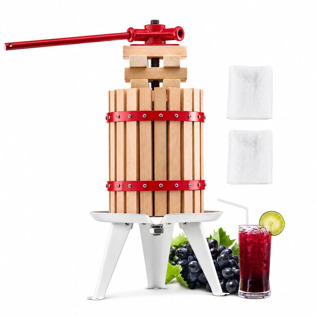 DPLUNIQ Fruitpers - Juicer - Handmatig - Sap & Wijn - 6L - Krachtig - Veelzijdig - 57,5x29cm - Voedselveilig - Massief Hout