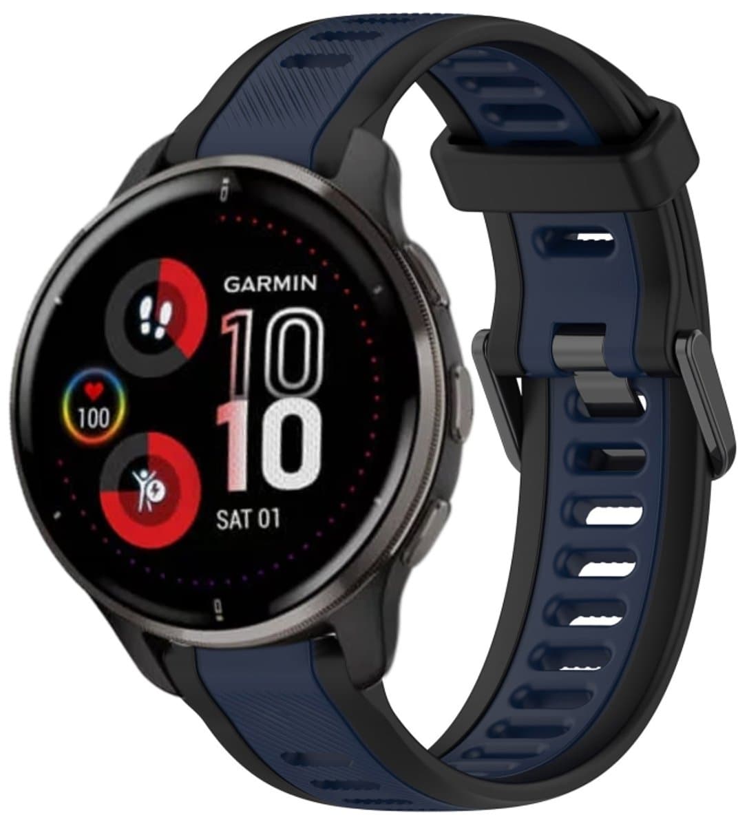 Voor Garmin Venu 2 Plus 20 mm tweekleurige siliconen horlogeband met textuur (middernachtblauw + zwart)