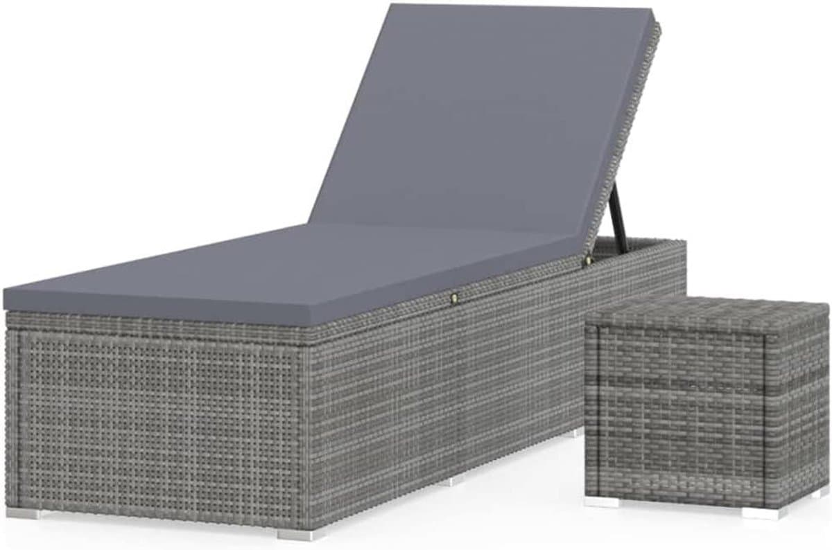 Ligstoel met kussen - Loungebed tuin - Ontspannen buiten - Verstelbare zijkanten - 195 cm lengte - Grijs